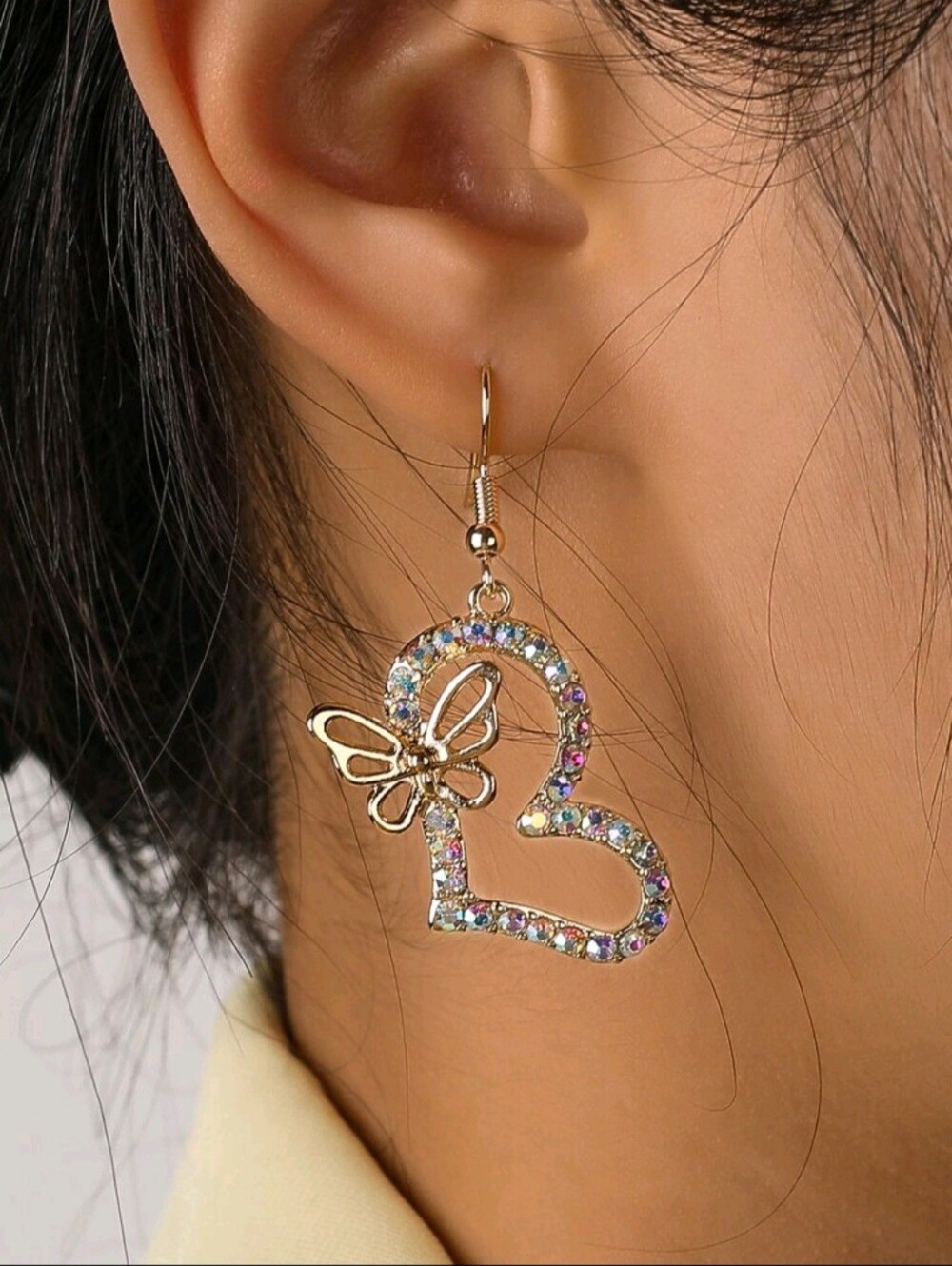 2pcs Rhinestone Heart & Butterfly Decor Earrings Valentines, Mom, Mother, - Picture 13 of 16